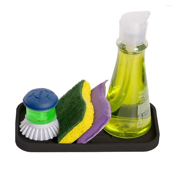 Tapis de table évier de cuisine plateau de rangement porte-éponge adapté pour lave-vaisselle distributeur de savon brosse accessoires 2 pièces