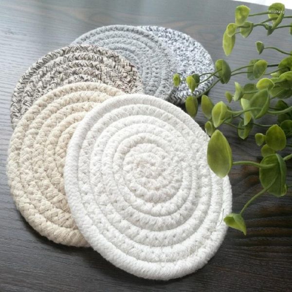 Alfombrillas de mesa de punto de algodón y lino, alfombrilla redonda, soporte para tazas, manteles individuales aislantes antideslizantes para bebidas, muebles de cocina