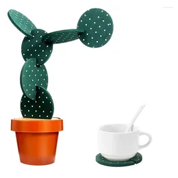 Placemats KX4B 6PCS Cactus DIY antislip Warmte-isolatie Servies Met Cup Bloempot Houder Home Office decoratie