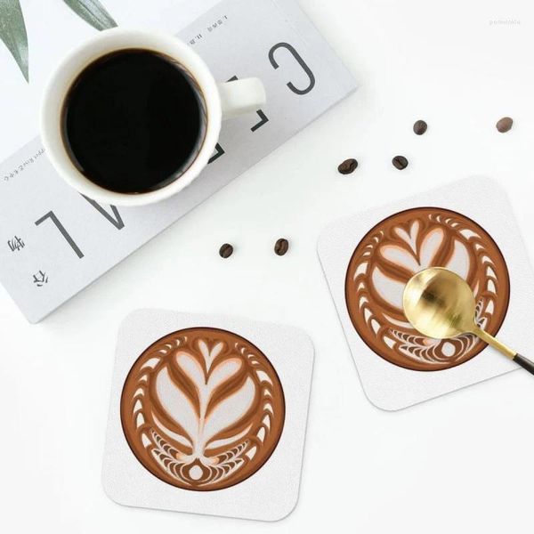 Table Tableau Latte Art Drawing Coasters Cuir Placemats Imperping Isolation Coffee for Decor Home Kitchen Dining Tamps