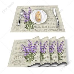 Tapas de mesa flores moradas de lavanda de hojas retro de comedor de comedor aislante de aislamiento de la olla de aislante