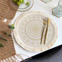 Tapetes de mesa ligeros de lujo estilo bohemio tejido de algodón almohadilla de comida tela borla aislamiento térmico olla decorativa para el hogar