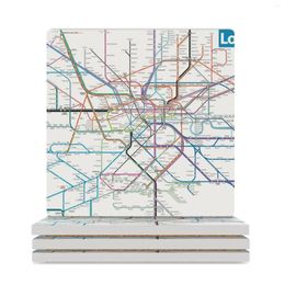 Tapetes de mesa London AllRail Map Porta-copos de cerâmica (quadrado) Suporte para copos de café Conjunto preto para copos