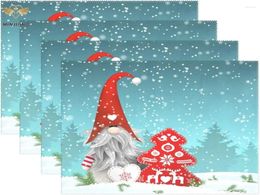 Matas de mesa encantadores Sprite Christmas Gnome Standing Nevada Phatemats Juego de 4 Merry Red Tree Snowflake Resistente al calor