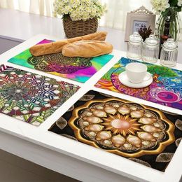 Tapetes de mesa Mandala diseño geométrico mantel de cocina mantel de comedor almohadillas de lino de algodón occidental 42x32cm accesorios de decoración del hogar