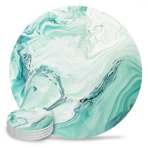 Table de table en marbre fluide texture bleu vert céramique coffee tasse tasse de tasse de cuisine accessoires de cuisine rond