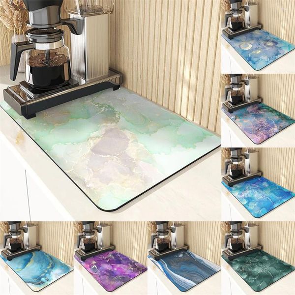 Tapis de Table en Silicone, Style marbre, en terre de diatomées, pour Tables à manger, motif de Texture dorée, séchage de la vaisselle, tapis de souris