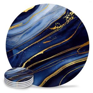 Tapis de table marbre Texture bleu rond en céramique boisson tasse café tapis thé tapis salle à manger napperon décoration 4 pièces