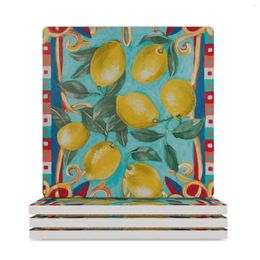 Tapis de Table citrons méditerranéens, sous-verres en céramique (carrés), tapis de tasse de noël pour la céramique