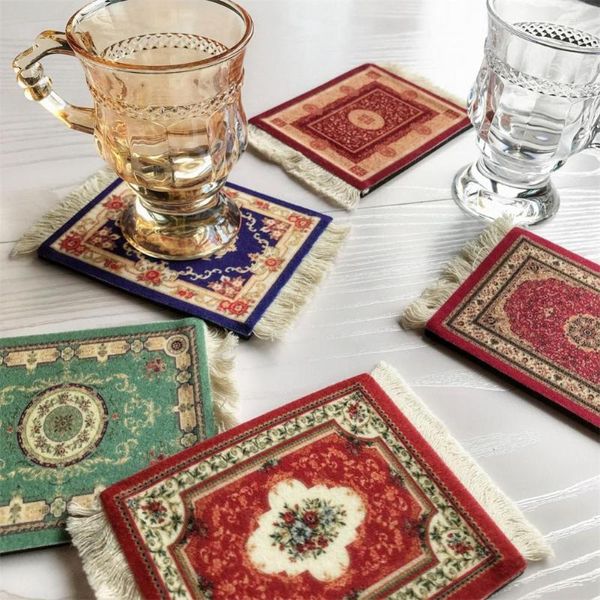 Tapetes de mesa Mini alfombra tejida persa, alfombra de estilo Retro, patrón de taza, alfombrilla para ratón de PC portátil, accesorios de cocina antideslizantes