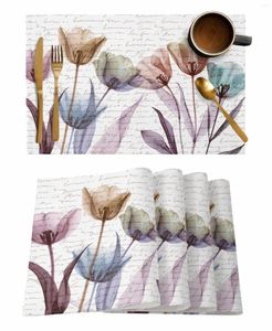 TABLEAU MATS MINIMALISTE FLORAL Aquarelle Style X-Ray Kitchen Voleille de table Placemat Placemat Café 4 / 6PCS Bureau