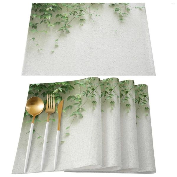 Tapis de Table minimaliste feuilles mur blanc napperons ensemble de 4/6 pièces cuisine café accessoires sous-verres maison salle à manger décor lin