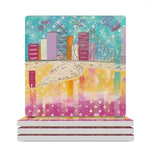 TABLE MATS My City Ceramic Coasters (Square) Anti Slip Boulk for Cups Set