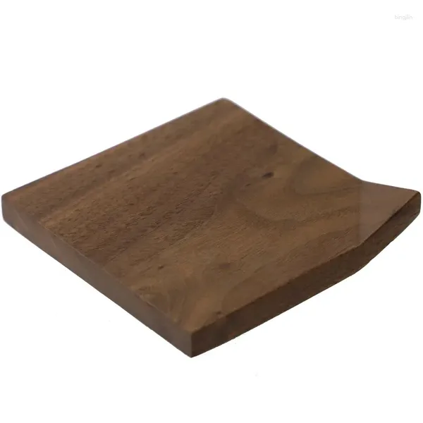 Tapetes de mesa Natural Living, posavasos de esquina plegables de madera de haya de nogal negro, juego de té antiescaldado de madera maciza, alfombrilla con diseño de portavasos