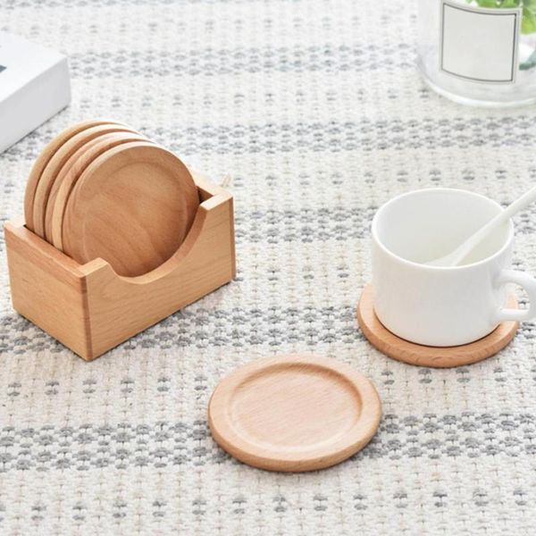 Tapetes de mesa de madera natural, juego de madera de estilo japonés con caja de almacenamiento, antideslizantes resistentes al calor para encimera