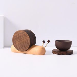Tapis de table en bois naturel, ensemble de napperon rond en bois d'escargot avec aimant, ornement de bureau à domicile, tasse de thé, tampons solides