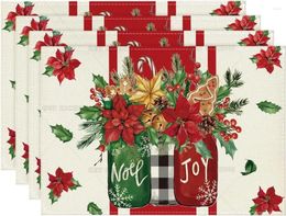 Manteles individuales navideños con diseño de flor de pascua de Noel Joy, juego de 4 manteles individuales de 12x18 en pan de jengibre, Navidad, invierno, para fiesta, cocina, decoración de comedor