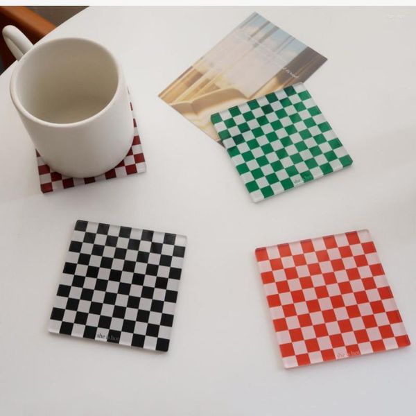 Tapetes de mesa para cafetería nórdica, tablero de ajedrez cuadrado Simple, mosaico acrílico, decoración suave, accesorios de tiro, hogar moderno