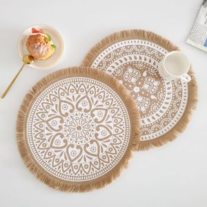 Tapis de table napperons tissés nordiques Jute vaisselle assiettes maison El décor tampons ronds pour manger ménage