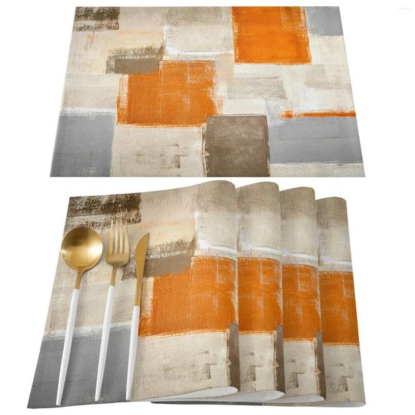 Manteles de mesa pintura al óleo abstracto geométrico naranja comedor mantel vajilla cocina plato Mat Pad 4/6 Uds decoración del hogar