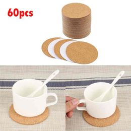 Tafelmatten kussens 60 pcs Handige Ronde vorm Gewoon natuurlijke kurkcoasters Wine Drink koffie thee Cup pad voor thuiskantoor keukenpadsmates