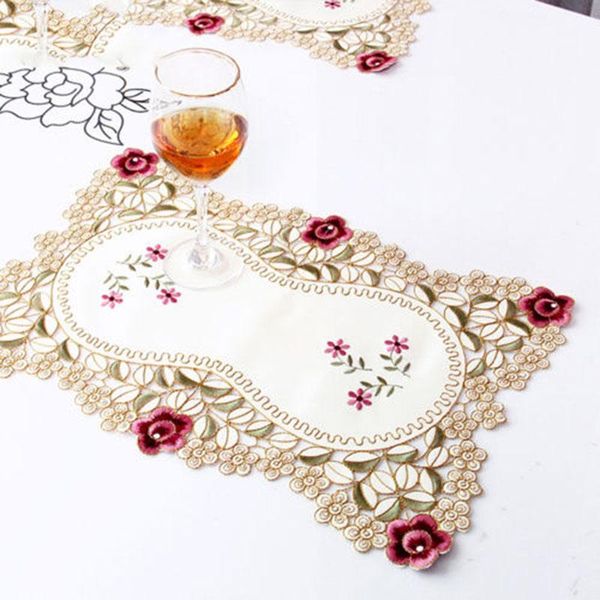 Table Mats Pads Home Set de Table Vintage Brodé Dentelle Tissu Set de Table 12 17 Pouces Floral