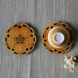 Tafelmatten kussens Lotus Round Wood Coasters Cup Mat Tea Coffee Mug Dranken Holder houten niet-slip delicatemats matsmats
