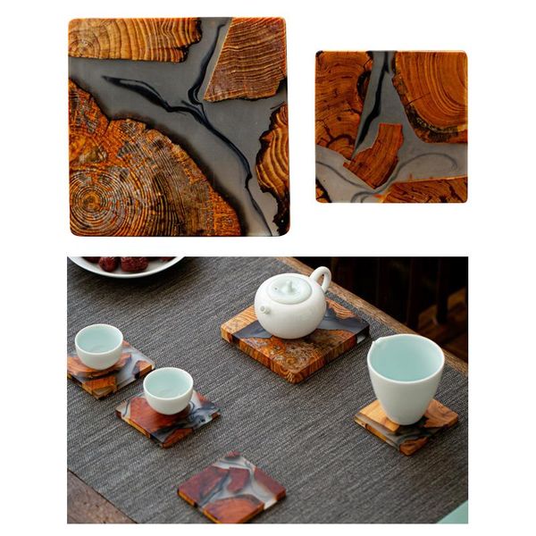 Alfombrillas de mesa estilo moderno resina Pino taza de té bebida almohadilla antideslizante protección de mesa para decoración de cristalería
