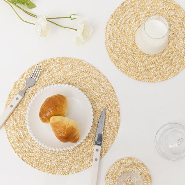 Tischsets Pads Nordic Weizenstroh gewebt Wärmedämmung Tischset Platte dekorative Matte Esszimmer Dekoration CoastersMats