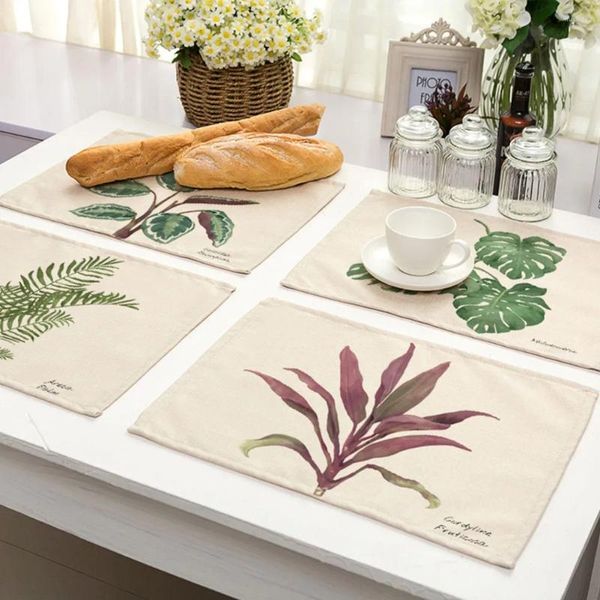 Tapis de Table imprimé feuille de palmier, napperon pour salle à manger, feuilles vertes, tasse Po, décoration de Restaurant à domicile, serviettes de Table