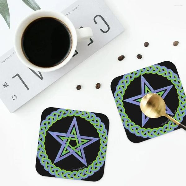 Tapetes de mesa Pentagrama Wicca Símbolo Posavasos PVC Manteles individuales de cuero Aislamiento impermeable Café Hogar Cocina Comedor Juego de 4