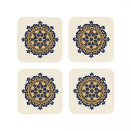 Placemats Perzisch Arabesque Geometrisch Shamseh-ontwerp - Gouden en marineblauwe onderzetters Koffie Servies Decoratie Accessoires Pads