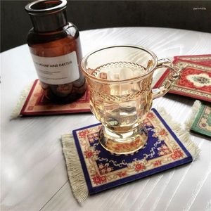 Table Mats Persian Style Coasters Woven Rap Mat Mousepad Retro Tassel Cup PC MOUSE PAD avec Fring Home Office Decor Craft