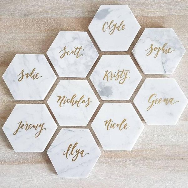 Tapetes de mesa personalizados posavasos hexagonales de mármol grabado círculo cuadrado regalo de boda inauguración de la casa