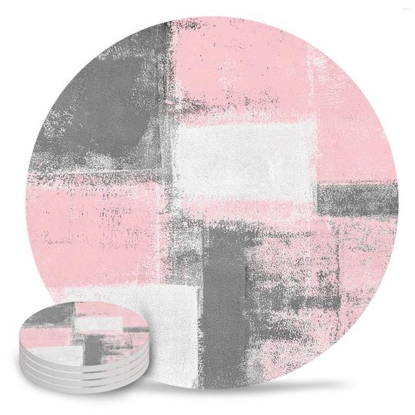 Tapis de Table peinture à l'huile rose Texture peinture sous-verres en céramique tapis de vaisselle absorbant café salle à manger décoration napperon cadeau