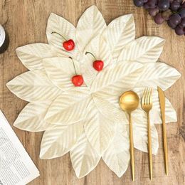 Table Mats Placemat Decoration Artificial Leaf Forme Anti-Slip Patchwork Anti-échelle Gold Kitchen Dining