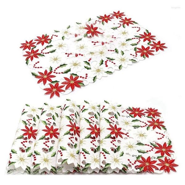 Mostín de mesa PlauseMats Juego de 6 Poinsettia Holly Diseño de Holly Borded Christmas Decoración de 11x17 pulgadas Durable Rojo Blanco