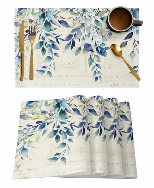 Table de table plante eucalyptus feuilles pastorales bleu vintage lettre cuisine vaisse