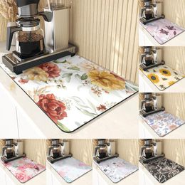 Tapis de Table de Style végétal, tapis de séchage absorbant pour la cuisine, maison, motif de fleurs en Diatomite, décoration et accessoires, napperons