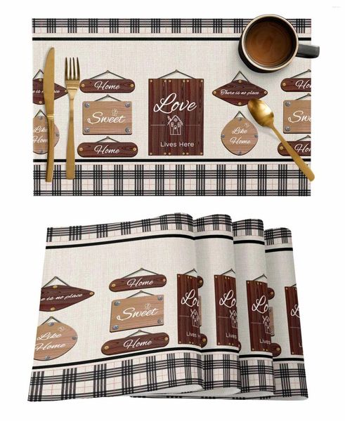 Table Mats Citations sur les plaques et planches en bois Mat à café Placemat Placemat Dîner Dingers 4 / 6PCS PADS