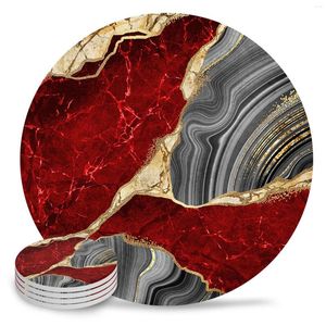 Tapis de table rouge marbre Texture ronde en céramique boisson tasse café tapis thé tapis salle à manger napperon décoration 4 pièces
