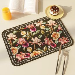 Tapetes de mesa retro americano pintado à mão impressão flores pvc placemat impermeável oilproof isolamento térmico almofada sala de jantar decoração