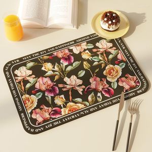 Tapis de table rétro américain peint à la main, impression de fleurs, napperon en PVC, imperméable à l'huile, coussin d'isolation thermique, décor de salle à manger