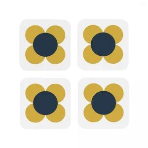 Tapis de Table rétro fleur en jaune moutarde clair, bleu marine et blanc, napperons à café, vaisselle, accessoires de décoration