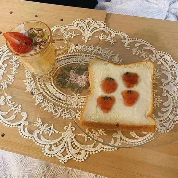 Tapetes de mesa con encaje Retro bordado, tapete para taza de cocina, cubierta de plato de fruta y comida, tela para decoración para fiesta de boda