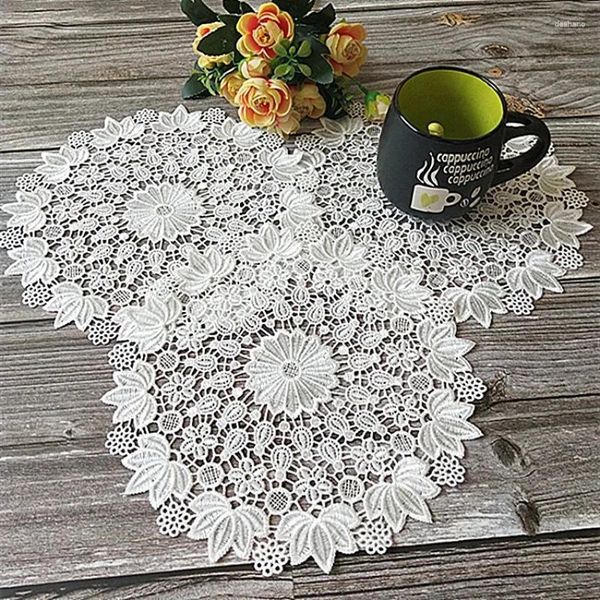 Tapis de table ronde 25 cm de broderie à crochet à main rétro européen Coton Placemat Café tasse de cuisine Restaurant Dish Bowl Bowl