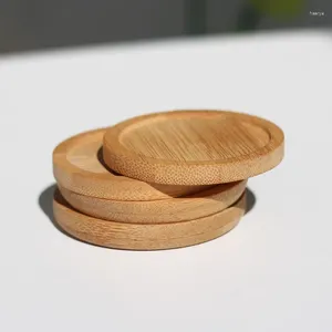 Tafelmatten Round Bamboo Tray Wood Saucer Coasters Cup Pad Flowerpot But Keuken Decoratieve creatieve koffiemat