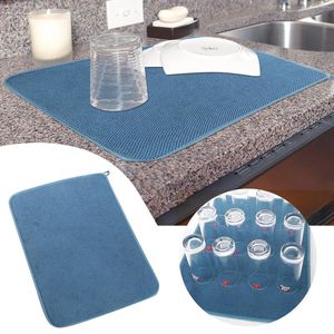 Tafelmatten Round Modern Blue Dish Drying Mat Ultrafine vezelabsorberende snelle plaats afvoer droge padpartners voor tafels