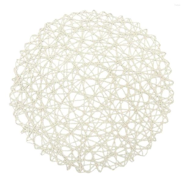 Tapis de table rond en fibre de papier tissé décoratif tressé naturel tapis vacances (emplacement : CN) décoration de fête 38,1 cm 12 (blanc)