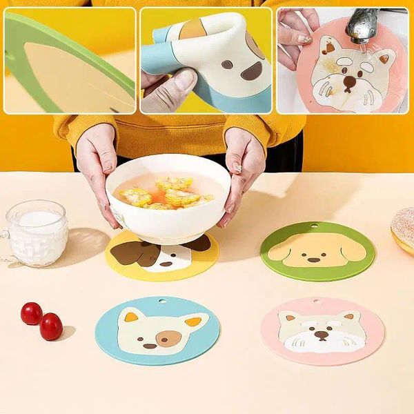 Manteles individuales redondos con tema de dibujos animados, tapete para taza, diseño creativo de perro, almohadilla para cuenco con aislamiento térmico, accesorios de cocina